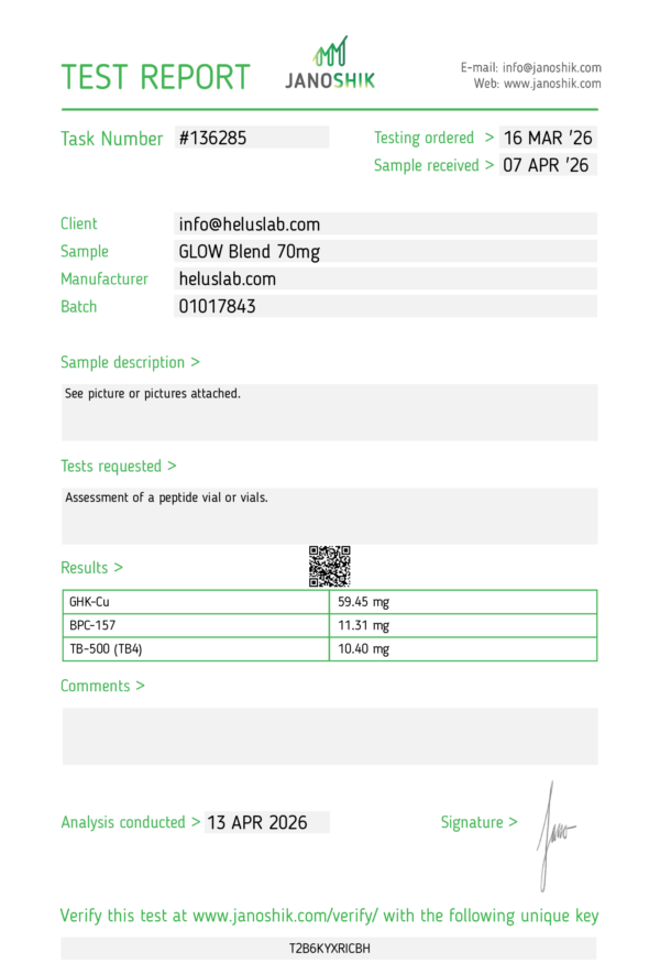 COAs 13 07 04 2026 GLOW Janoshik 01017843