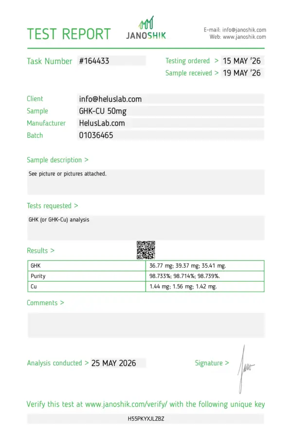19 05 2026 GHK CU 37mg Janoshik Batch 01036465