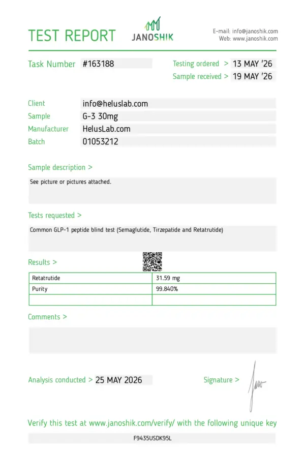 19 05 2026 GLP3 30mg 1vial Janoshik Batch 01053212