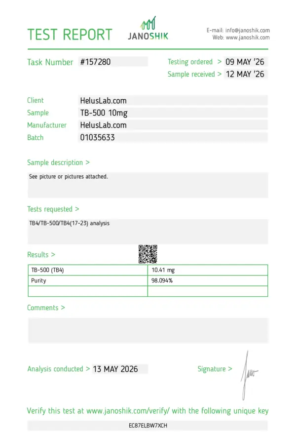 12 05 2026 TB500 10mg 1vial Janoshik 01035633